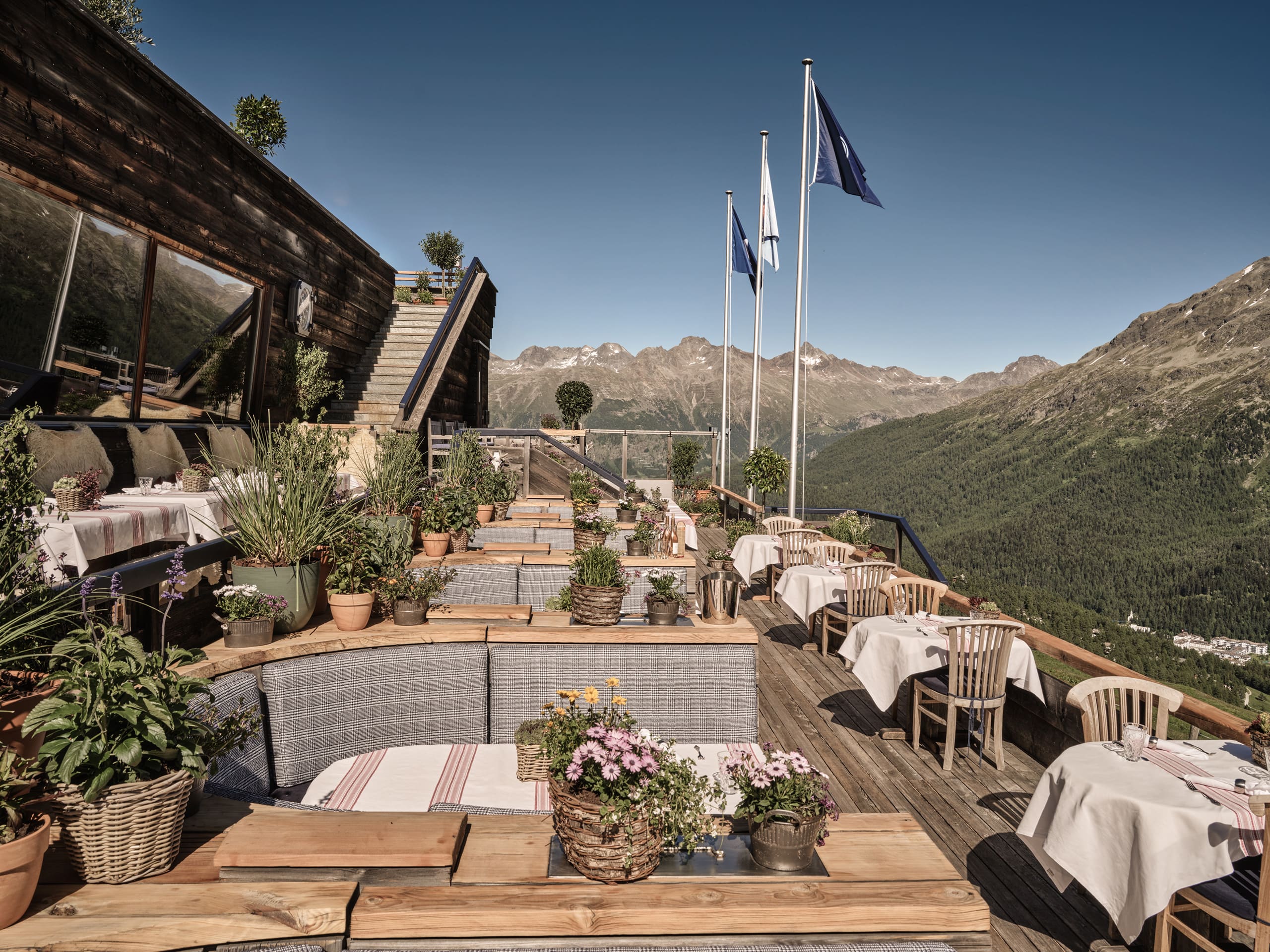 Badrutts Palace Food And Beverage Restaurants Clubs Paradiso Mountain Club Exterior Mountain View Summer